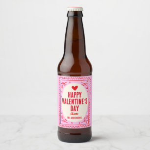 Red Pink Heart Glad Alla hjärtans dag Ölflaska Etikett