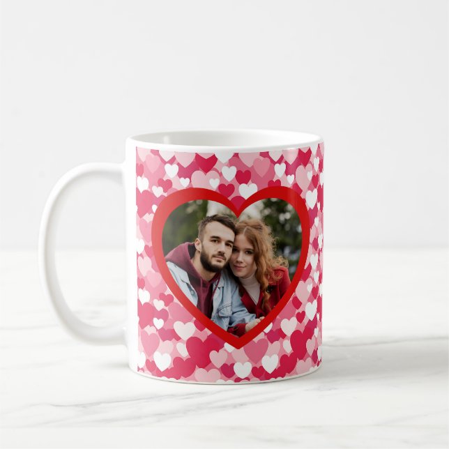 Red & Pink Heart Pattern Two Photo Personalized  Kaffemugg (Vänster)
