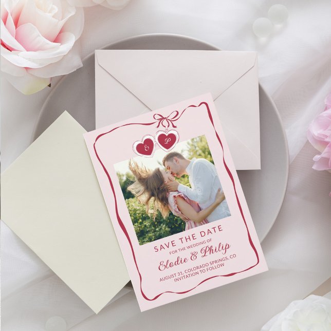 Red Pink Heart-Shaped Locket Monogram Photo Spara Datumet (Skapare uppladdad)