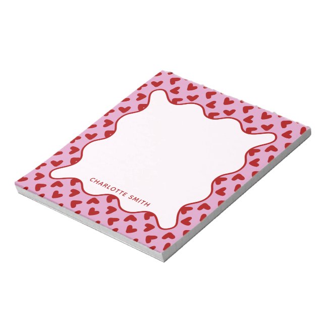 Red Pink Hearts Pattern Valentine Gift Notepad Anteckningsblock (Roterad)