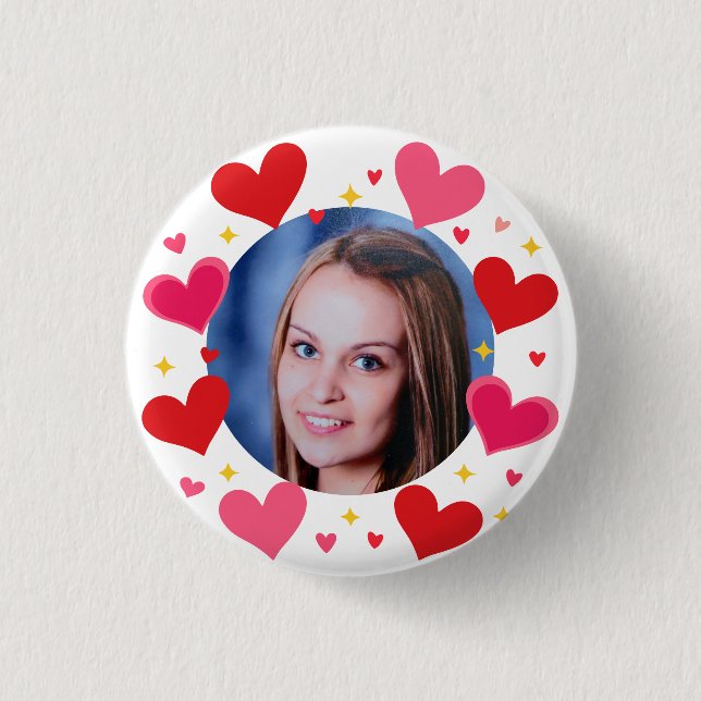 Red Pink Love Hearts Custom Photo Personalized Knapp (Framsida)