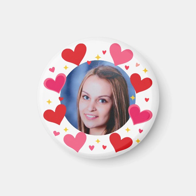 Red Pink Love Hearts Custom Photo Personalized Magnet (Framsidan)