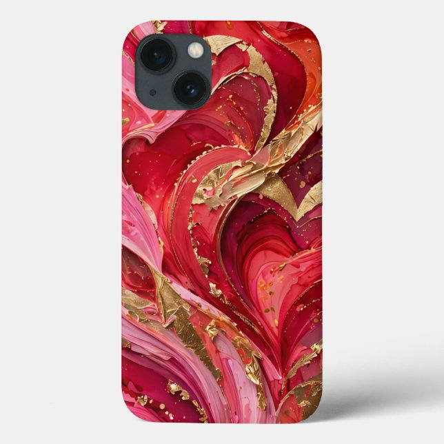Red & Pink Marble Gold iPhone 13 Case (Baksida)