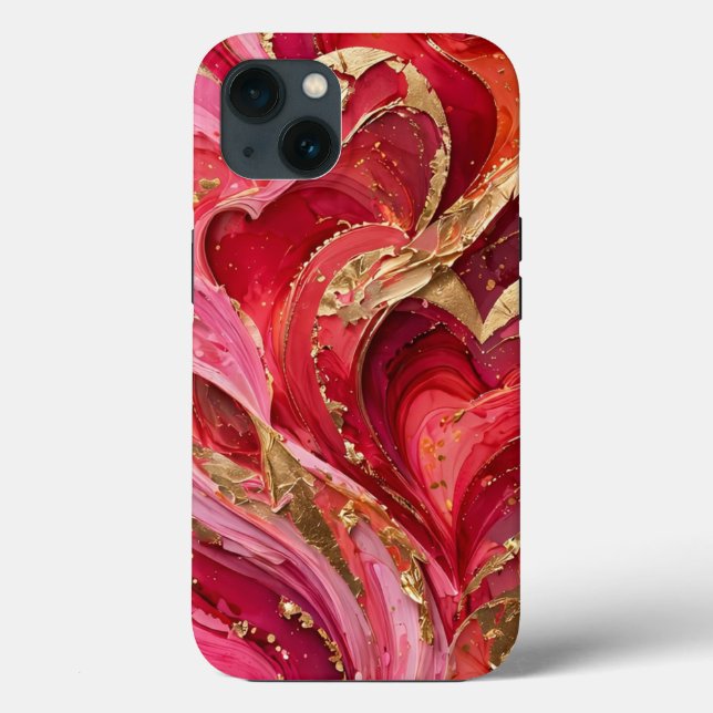 Red & Pink Marble Gold iPhone 13 phone Case (Baksida)