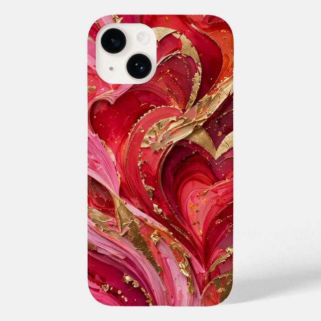 Red & Pink Marble Gold iPhone 14 Case (Baksida)