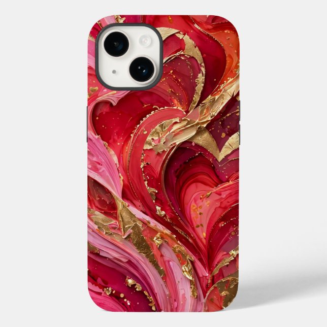 Red & Pink Marble Gold iPhone 14 Case (Baksida)