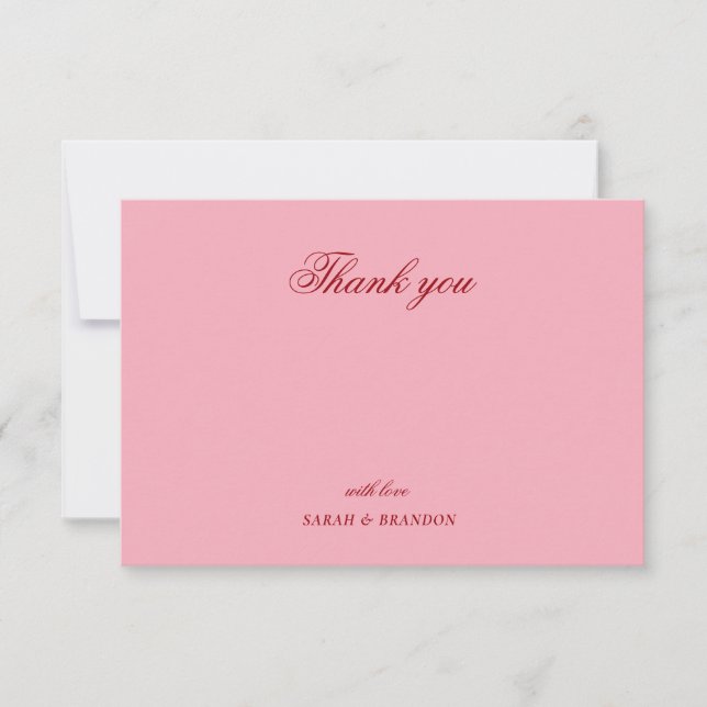 Red pink Minimalist Script Wedding Thank You  Tack Kort (Framsida)