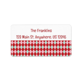 Red Pink & Mint Christmas Argyle Address Adressetikett