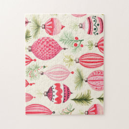Red Pink Retro Ornaments Christmas Pussel