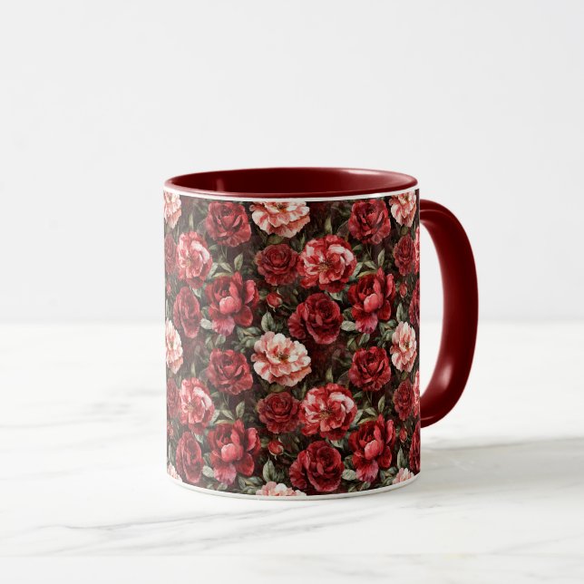Red Pink Rose Flowers Mugg (Framsida höger)
