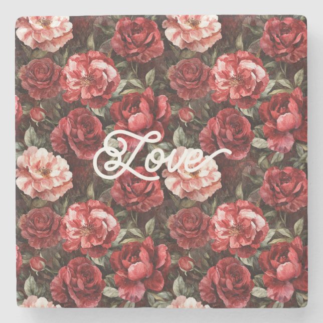 Red Pink Rose Flowers   Stenunderlägg (Framsidan)