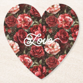 Red Pink Rose Flowers Underlägg Papper