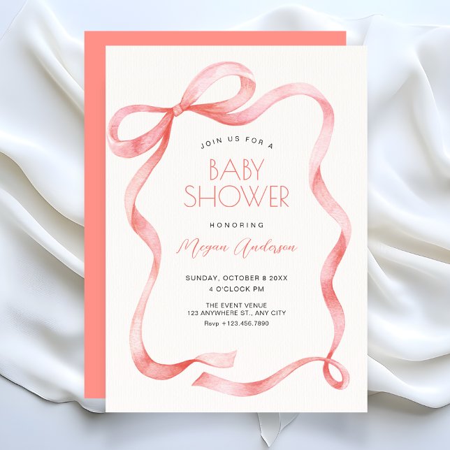 Red pink soft ribbon bow inbjudningar (Skapare uppladdad)