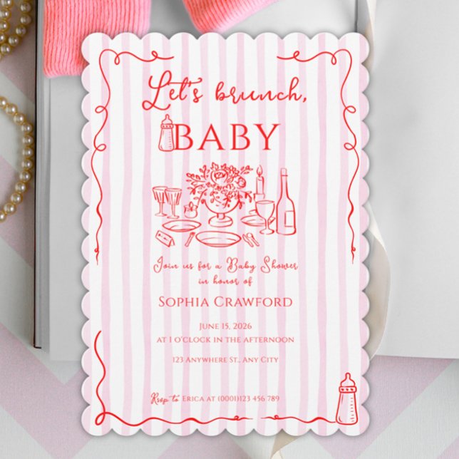 Red Pink Whimsical Doodle Let's Brunch Baby Shower Inbjudningar (Skapare uppladdad)