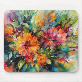 RED PINK YELLOW GREEN ABSTRACT WATERCOLOR FLOWERS MUSMATTA