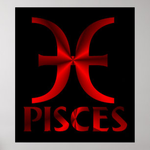 Red Pisces Horoscope Symbol Poster