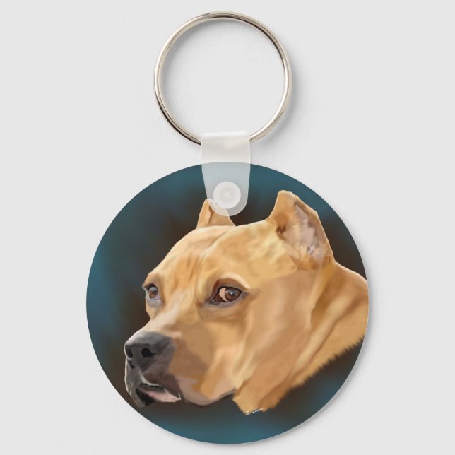 Red Pitbull Hund Nyckelring (Framsida)