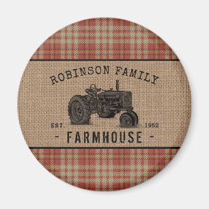 Red Plade Burlap Round-tranden för Family Farmhou Magnet