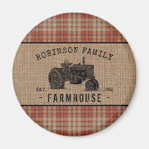 Red Plade Burlap Round-tranden för Family Farmhous