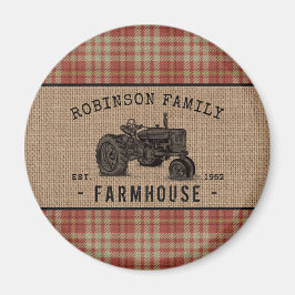 Red Plade Burlap Round-tranden för Family Farmhous Magnet