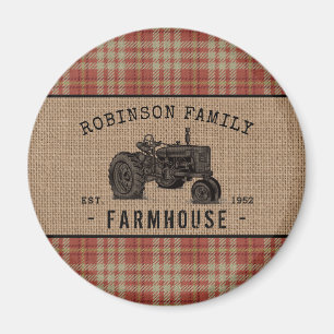 Red Plade Burlap Round-tranden för Family Farmhous Magnet