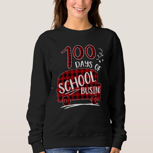 Red Plaid 100 Days Of School Busing  School Bus Dr T Shirt (Framsida)