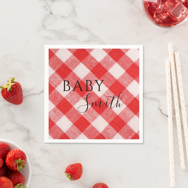 Red plaid Baby Q Baby Shower Barbecue BBQ Pappersservett (Insitu)