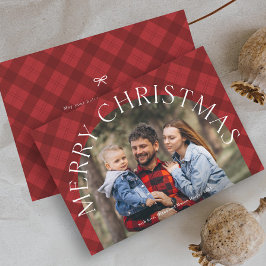 Red Plaid Boho Arch Merry Christmas Photo  Julkort