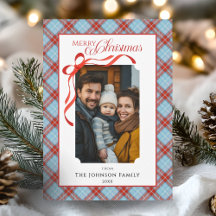 Red Plaid Bow Family Christmas Photo