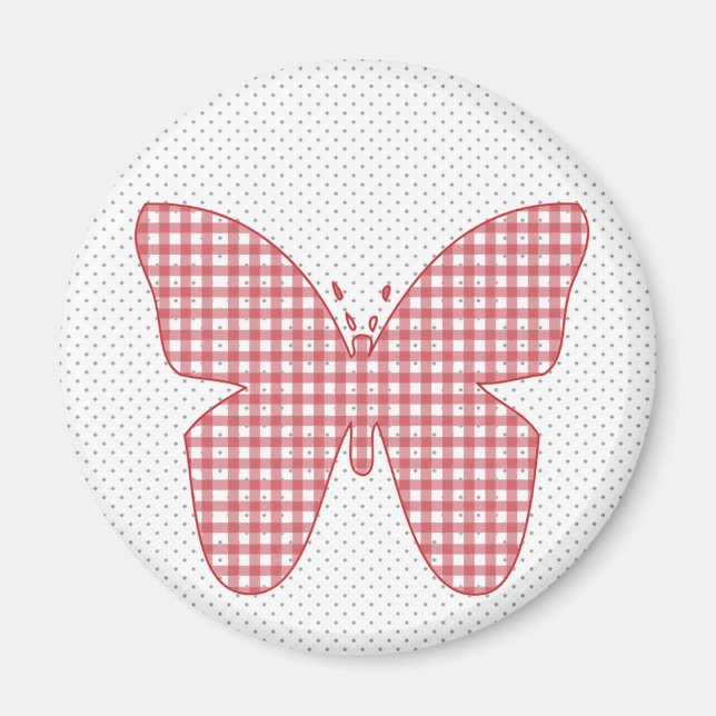 Red Plaid Butterfly on Polka Dot Magnet (Framsidan)