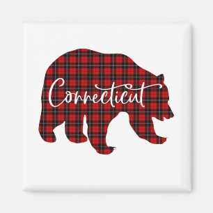 Red Plaid Connecticut Bear Matcha Pajama Magnet