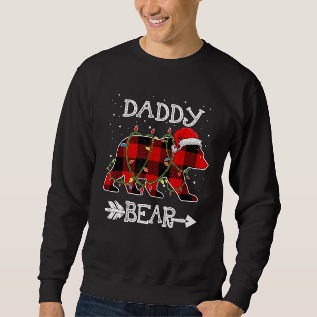 Red Plaid Daddy Bear Christmas Santa Family Matchi Lång Ärmad Tröja (Framsida)