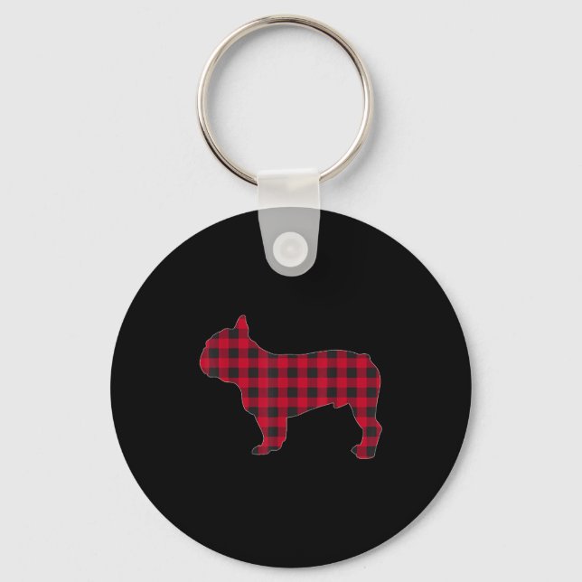 Red Plaid French Bulldog Dog Lover Matching Christ Nyckelring (Framsida)