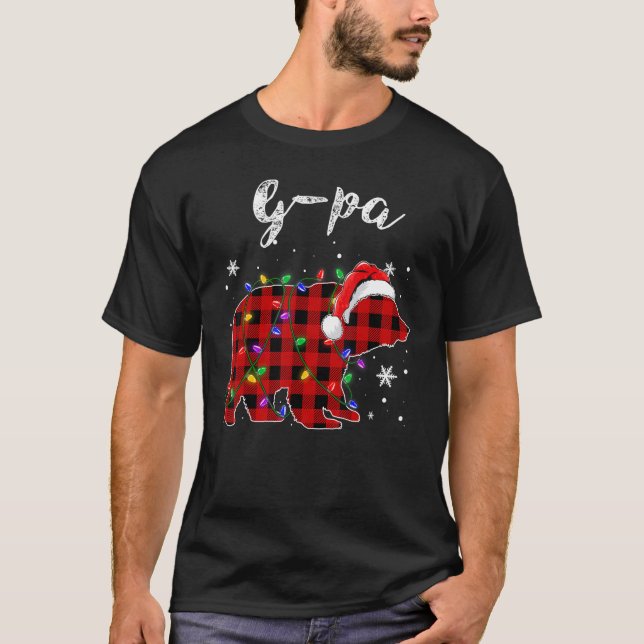 Red Plaid G pa Bear Matching Family Christmas Paja T Shirt (Framsida)