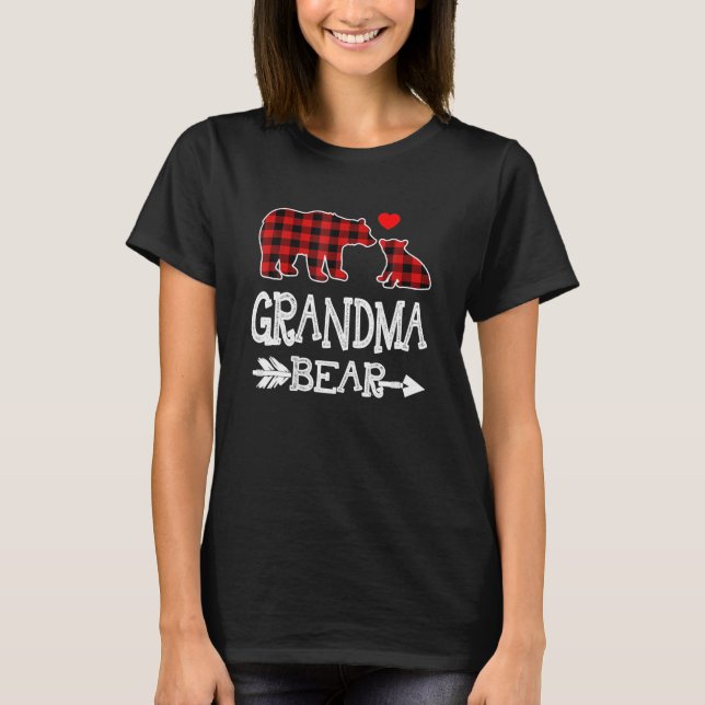 Red Plaid Grandma Bear jul Pajama Matcha T Shirt (Framsida)