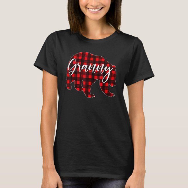 Red Plaid Granny Bear Matching Family Christmas pa T Shirt (Framsida)