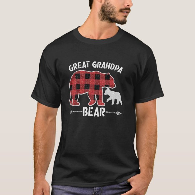Red Plaid Great Grandpa Bear Buffalo Christmas Paj T Shirt (Framsida)