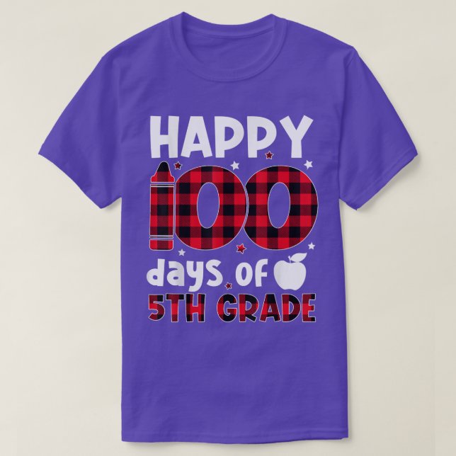 Red Plaid Happy 100th Day Of 5th Grade Teacher Stu T Shirt (Design framsida)