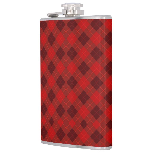 Red plaid hip flask with a metal cap fickplunta (Vänster)