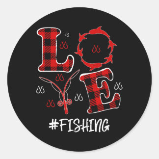Red Plaid Leopard Love Fishing Hearts Valentine's Runt Klistermärke