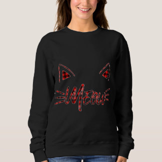 Red plaid Meow Cat Kitten Öron buffalo som matchar T Shirt