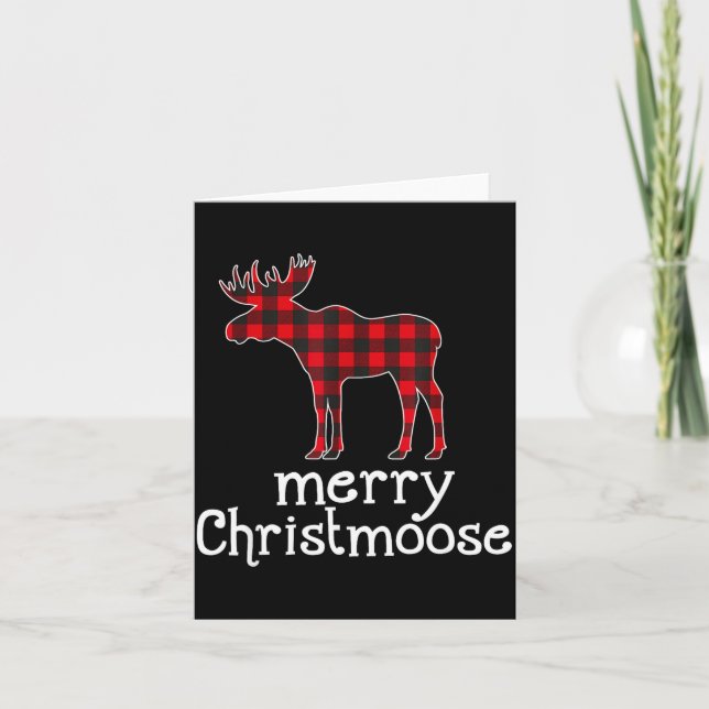 Red Plaid Merry Christmoose Christmas Moose Lovers Kort (Framsida)