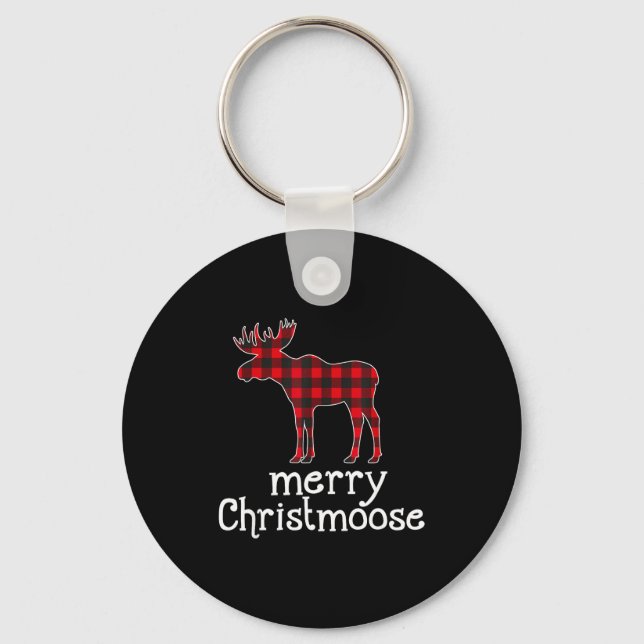 Red Plaid Merry Christmoose Christmas Moose Lovers Nyckelring (Framsida)