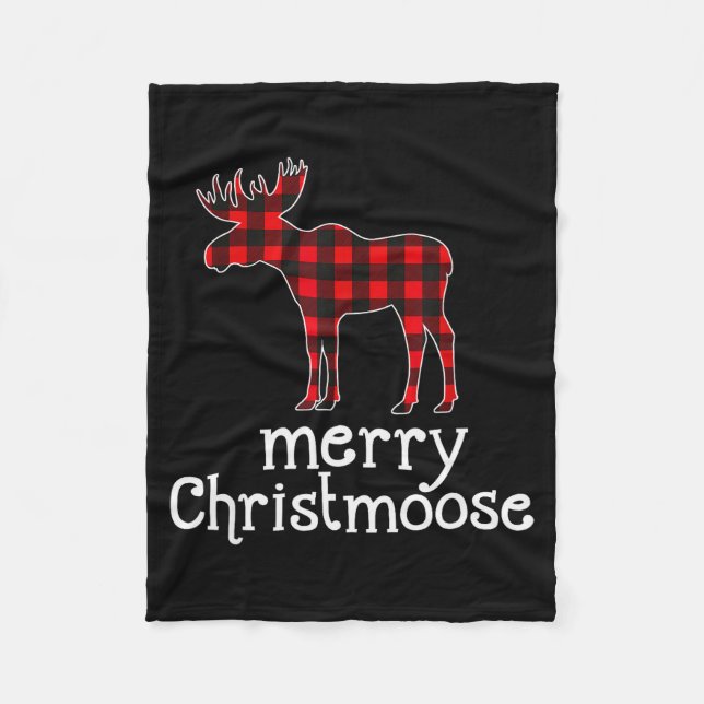 Red Plaid Merry Christmoose Christmas T Shirt Moos Fleecefilt (Framsidan)