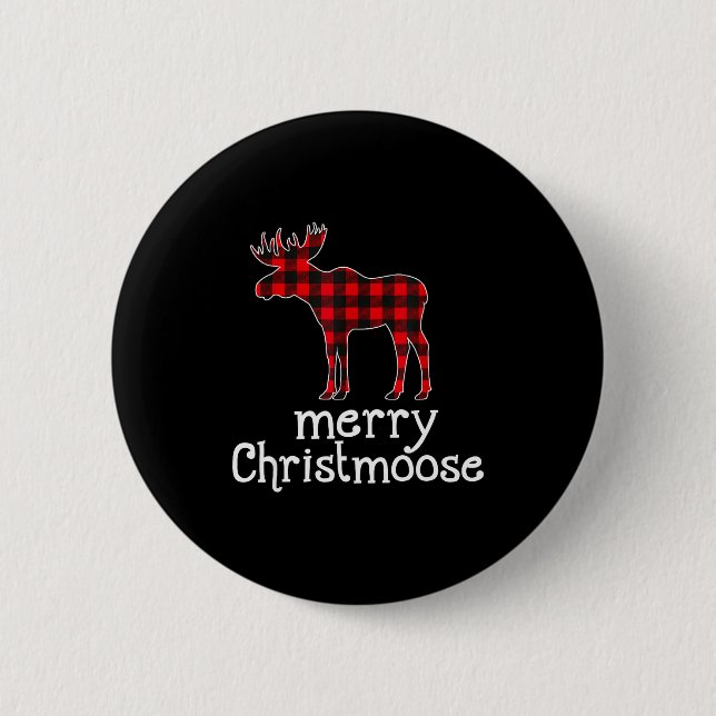 Red Plaid Merry Christmoose Christmas T Shirt Moos Knapp (Framsida)