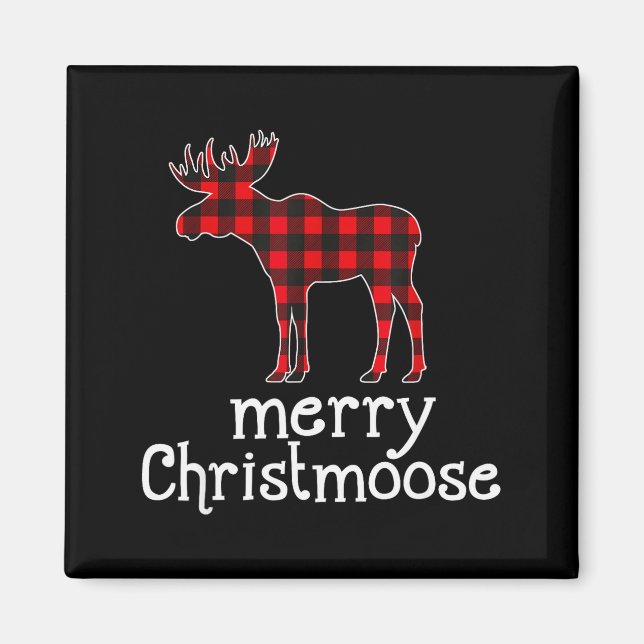 Red Plaid Merry Christmoose Christmas T Shirt Moos Magnet (Framsidan)