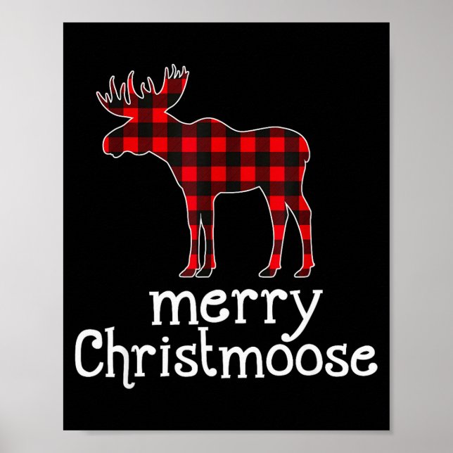 Red Plaid Merry Christmoose Christmas T Shirt Moos Poster (Framsidan)