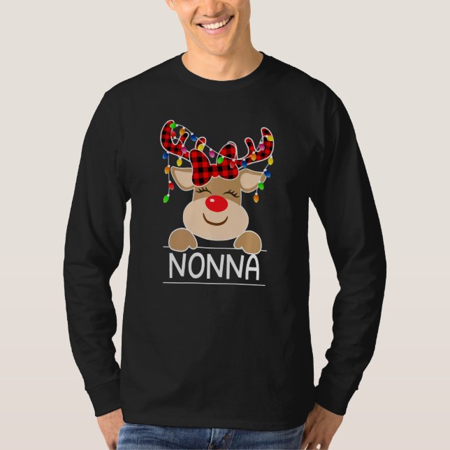 Red Plaid Reindeer Nonna Christmas Light Christmas T Shirt (Framsida)