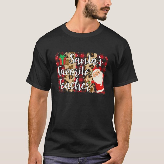 Red Plaid Santa's Favorite Teacher Squad Matching T Shirt (Framsida)