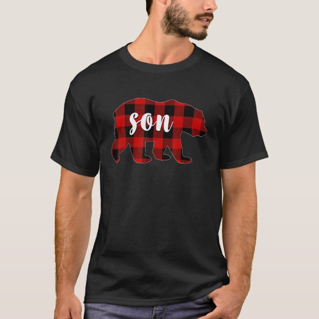 Red Plaid Son Bear Matching Family Buffalo Christm T Shirt (Framsida)